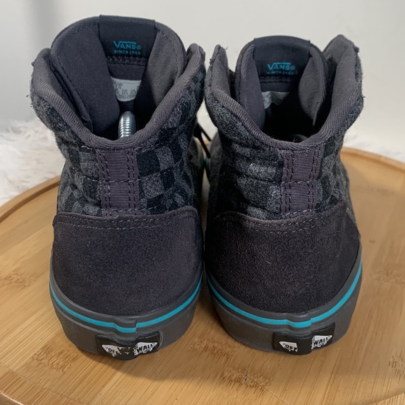 Vans Ward Hi Flannel Boys' Skate Shoes Size 7 Grey W/ Turquoise Pinstripe - Picture 3 of 6